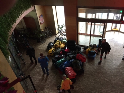 Bags and bikes collecting in the lobby