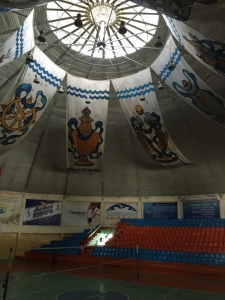 Inside the wrestling stadium - built rather like a giant yurt!