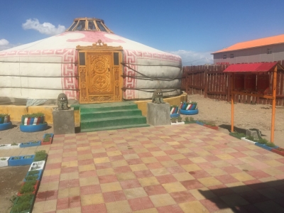 Temple yurt and prayer wheels