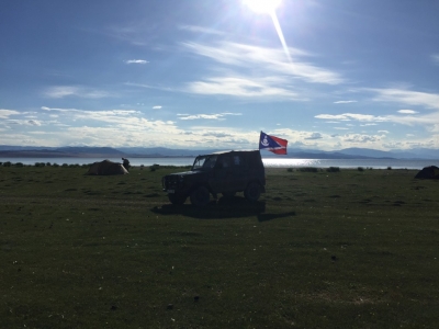 It's election time in Mongolia so you see lots of vehicles with their party's flag flying