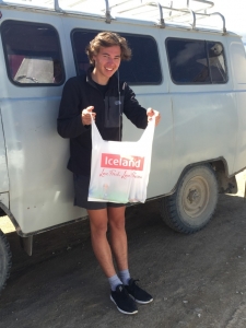 Will with the Iceland bag from the border crossing store - how the...???