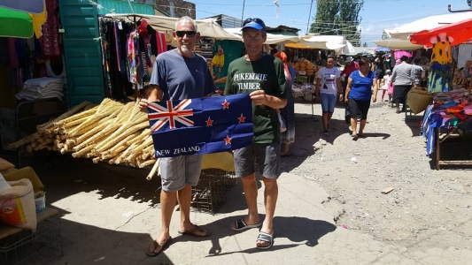 Michael and I took our Kyrgyzstan flag photo at the market