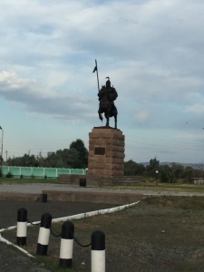 Genghis on his horse keeping an eye on proceedings at the roundabout