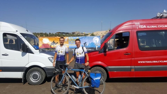 Charlie and Will at the official end before they continued riding into Tehran