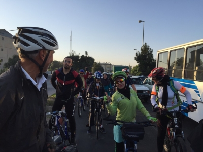 Heading out of Tabriz with local cyclists