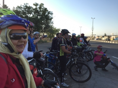 Heading out of Tabriz with local cyclists