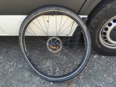 Rob's wheel looking much worse for yesterday's accident