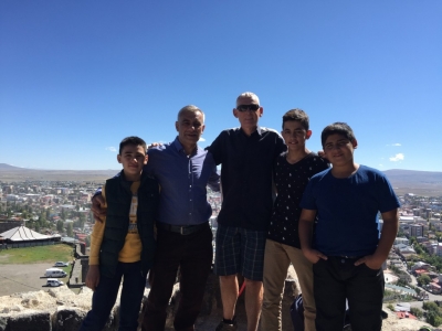 The lad on the left, and to my left are brothers, and the sons of the man to my right, the other lad is their cousin - all of us above Kars at the castle