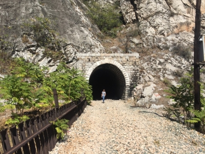 Ruth emerges from the railway tunnel